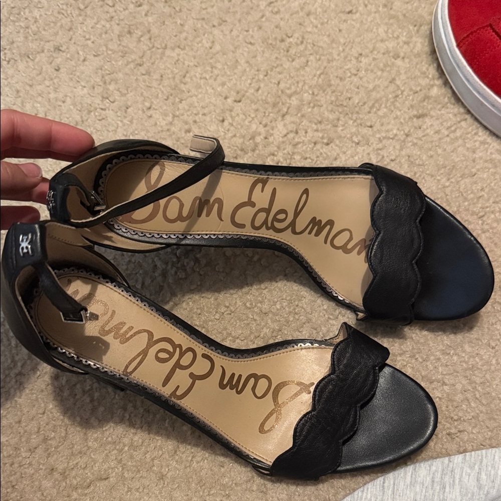 Sam Edelman Black Scalloped Open-Toe Ankle-Strap Sandals
